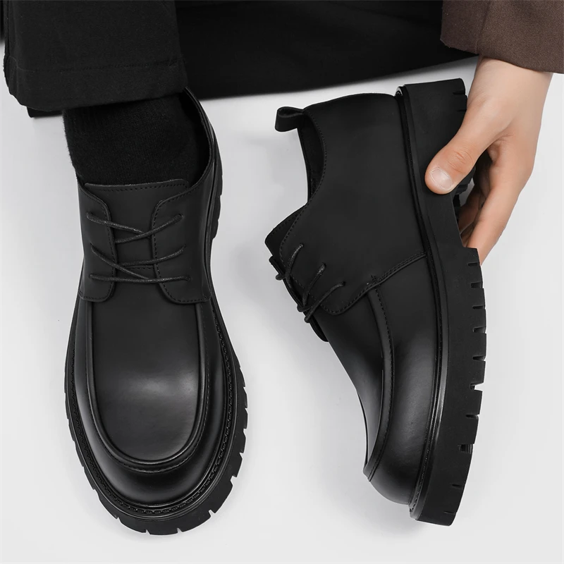 Men Casual Large Toe Original Black Platform Business Thick Bottom Dress Shoes Men Gentleman Outdoor Patent Leather Safety Shoes