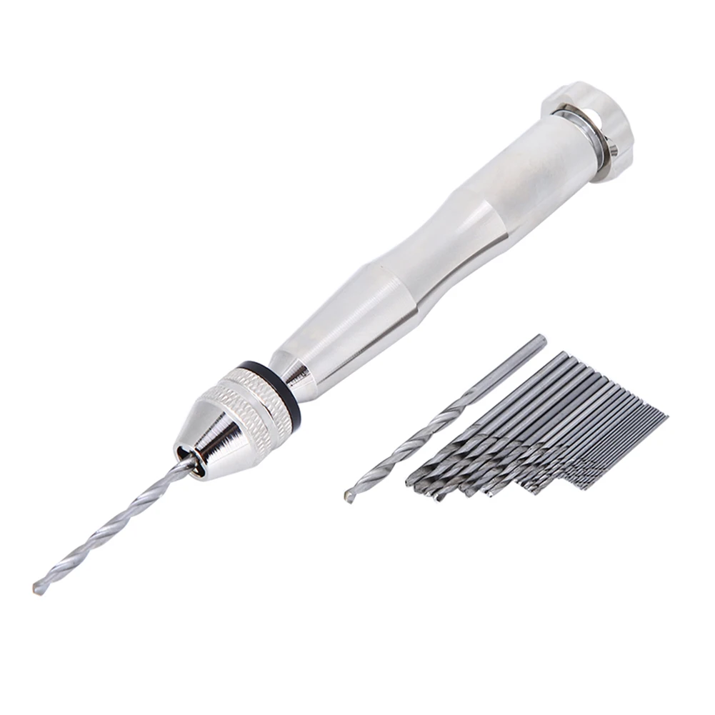 Mini Hand Twist Drill 0.3-3.6mm Chuck with 25Pcs HSS Drill Bits Manual Hand Drill for Wood Plastic Model Craft Drilling