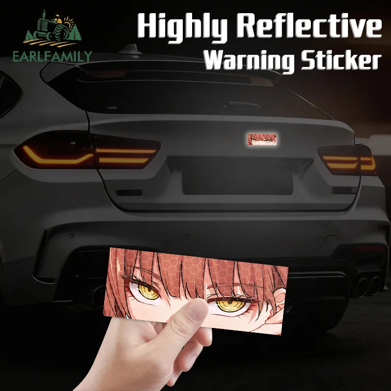 EARLFAMILY Chainsaw Man Eyes Slap Reflective Car Sticker Car Wiper Automobile Hood Decals Occlusion Scratch Racing Accessories