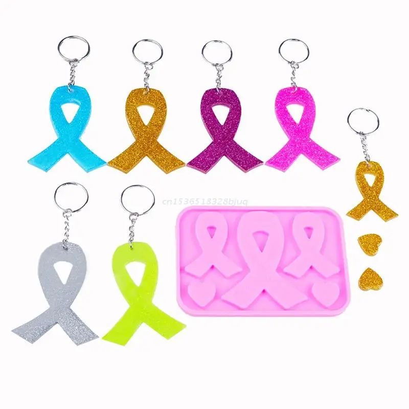 Handmade AIDS Awareness Bow Keychains Resin Mold Silicone Red Ribbon Bow Epoxy Resin Mold Jewelry Making Tools Dropship