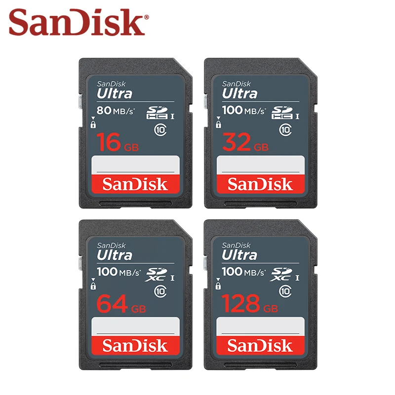 SanDisk Ultra SD Card 16GB 32GB 64GB 128GB UHS-I C10 SDHC SDXC Memory Card Up To 100MB/s For DSLR Digital Camera Full HD Video