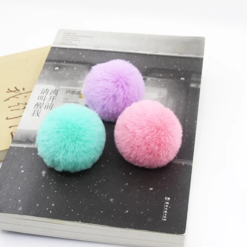 Real Fur Ball 6cm Pompom Keychain Car Pompon Rabbit Fur Ball Keychain Fur DIY Bag Charms with Fluffy Bunny Ponpon