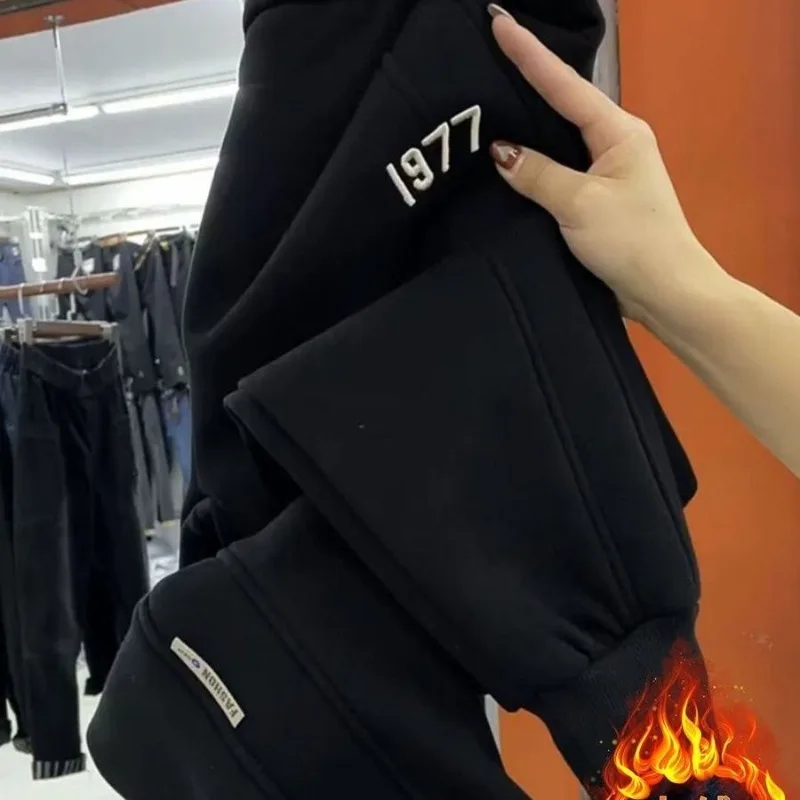 سراويل نسائية فضفاضة كاجوال ، بنطال عالي الخصر ، رباط ، حروف مزرزة ، هارلان ، أقدام صغيرة ، أحادية اللون ، مرنة ، خريف ، شتاء