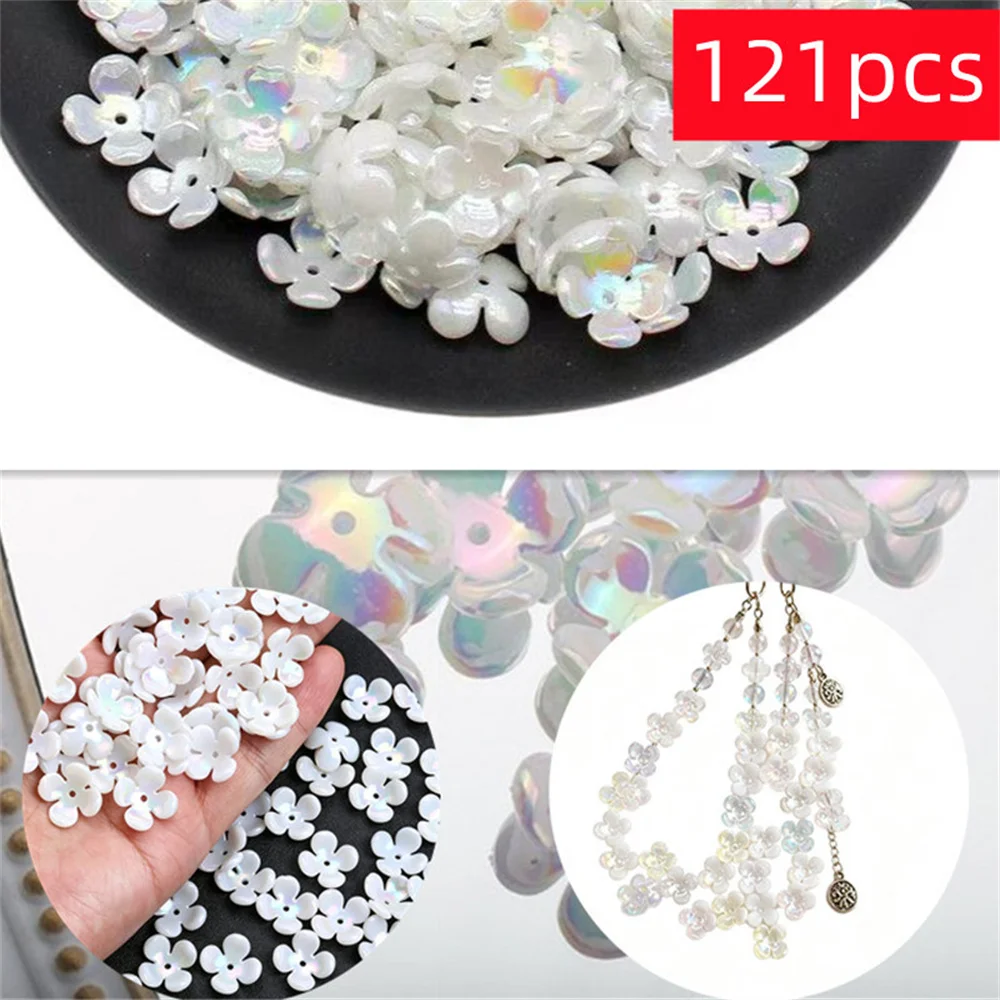 62/121pcs 15mm white AB colored four petal flower bead, DIY loose bead, accessory, pendant, decorative bead, holiday gift