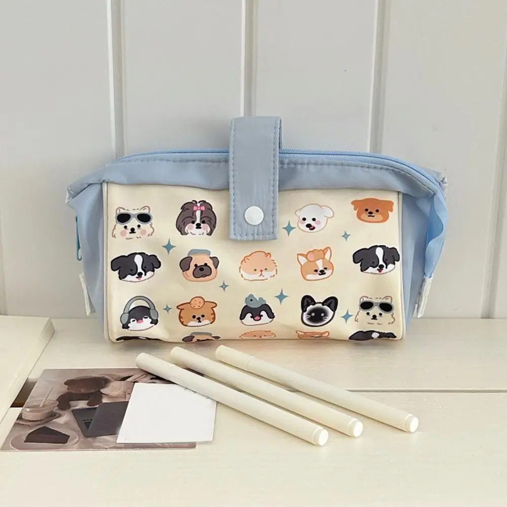 Bolsa de lápis de lona com fecho zipper, lápis, saco de armazenamento bonito impressão, papelaria portátil para escola