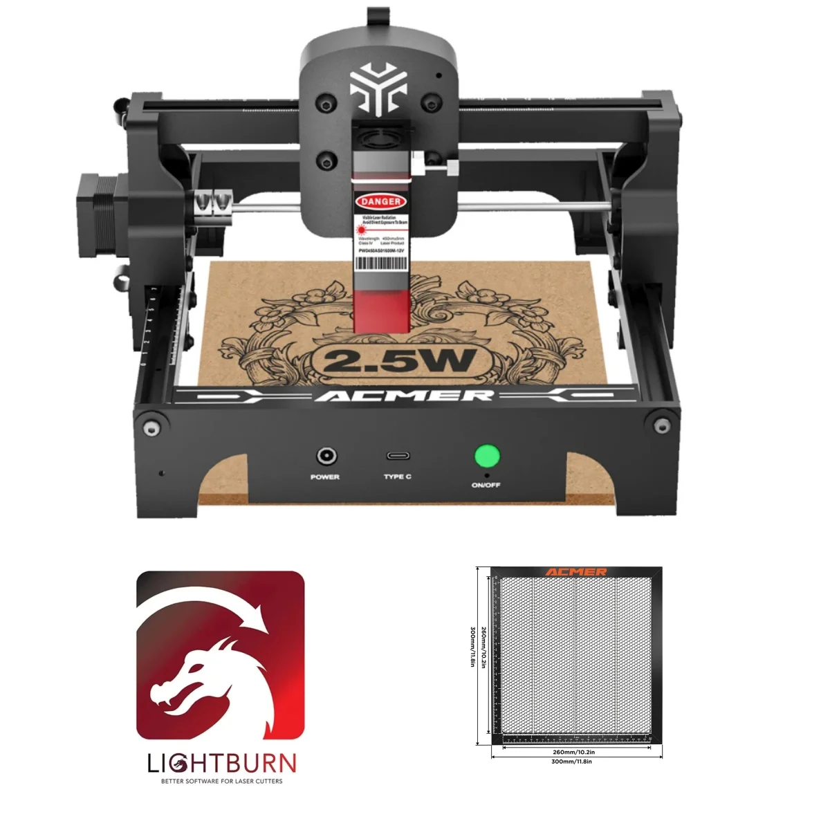 Acmer S1 2W Mini-Lasergravierer Lasergravurmaschine Lightburn Gcode-Lizenz 300x300mm