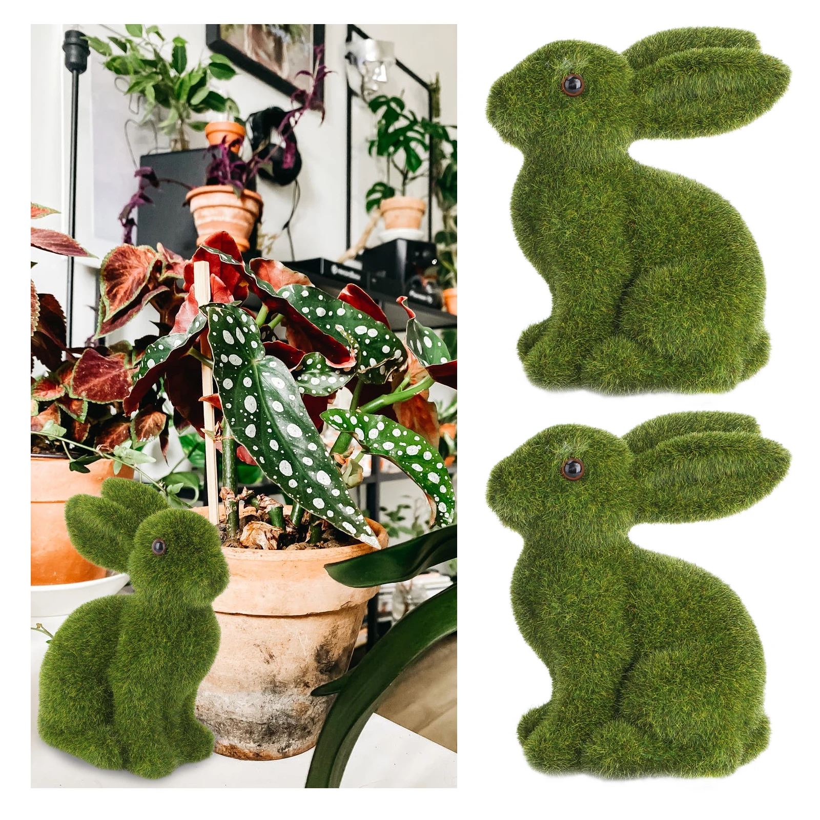 

2 Pcs Animal Simulated Rabbit Ornament Child Decorations Flocked Rabbits Flocking Model