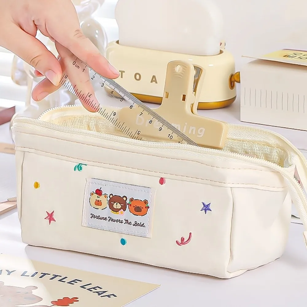 

Cartoon Pencil Case Embroidered Kawaii Pencil Bag Bear Pattern Zipper Stationery Bag Cute Creative Pen Pencil Case Kids