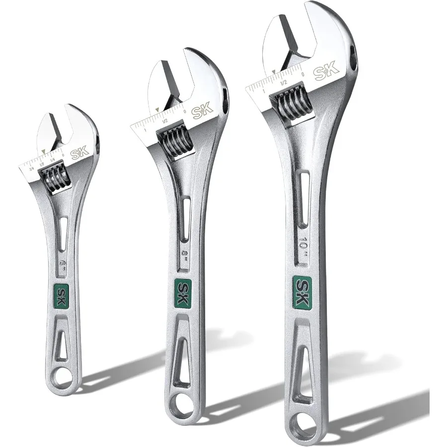 

3-Piece Adjustable Wrench Set 6-Inch 8-Inch 10-Inch Cr-V Steel SAE Metric Scales for Automotive Home Use Dark Gray Durable Tool