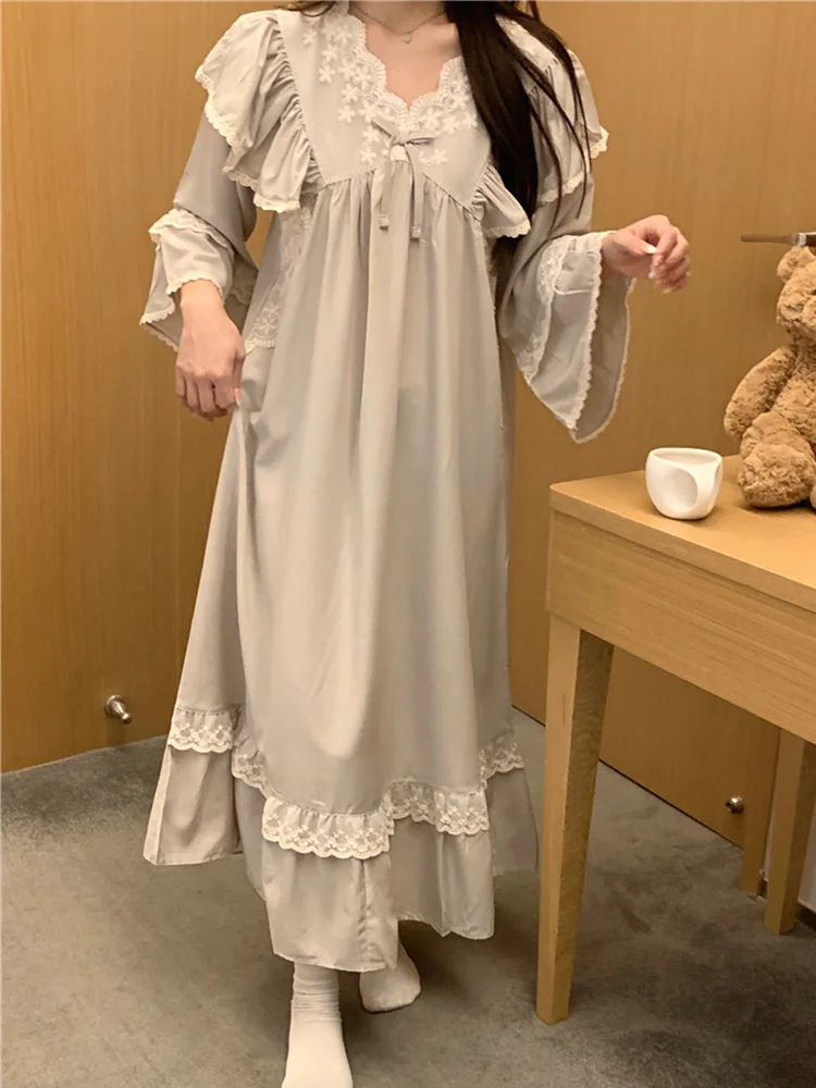 Lovers New Home Autumn Winter Sleepwear Solid Cute Long Sleeve Pajama Set Women Elegant Casual Comfortable NightDress Simple