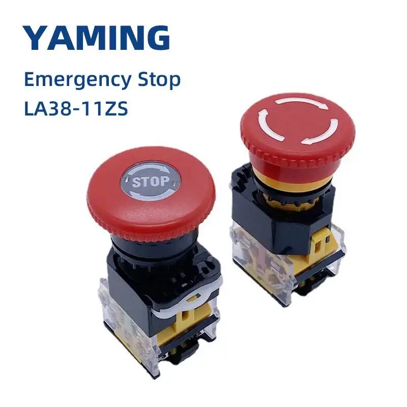 

2pcs Emergency Stop 10A 380V 22mm Self-Locking Head Power Mushroom Push Button Switch 1NO 1NC LA38-11ZS