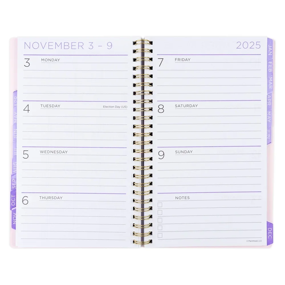 

Прочный 15-месячный ежемесячный еженедельник, ламинированные вкладки, 2 страницы, секция заметок, контакты, аварийные записи, 2025 2026