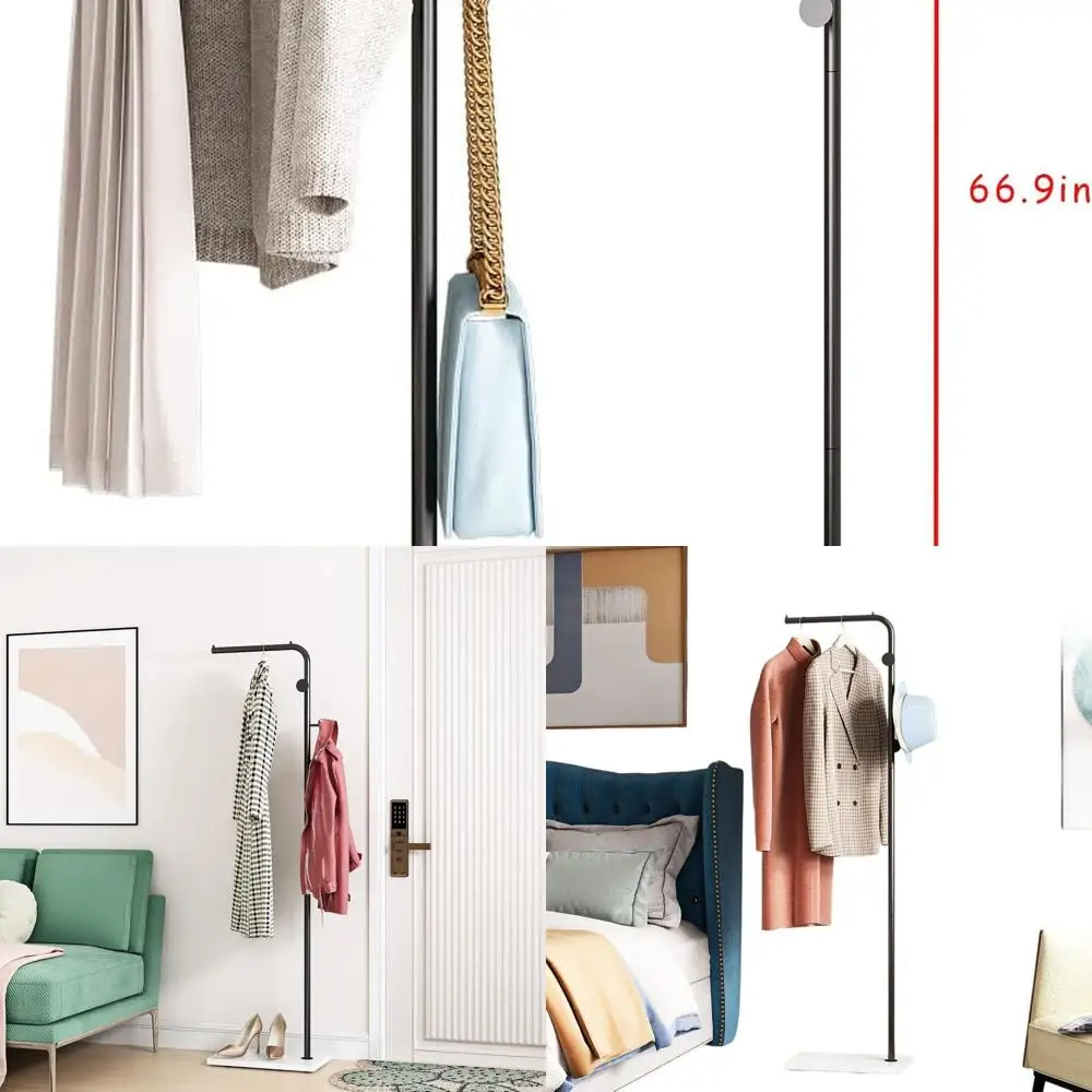 

Freestanding L-Shape Coat Rack with 3 Hooks for Entryway, Suitable for Jackets, Hats, and Clothing