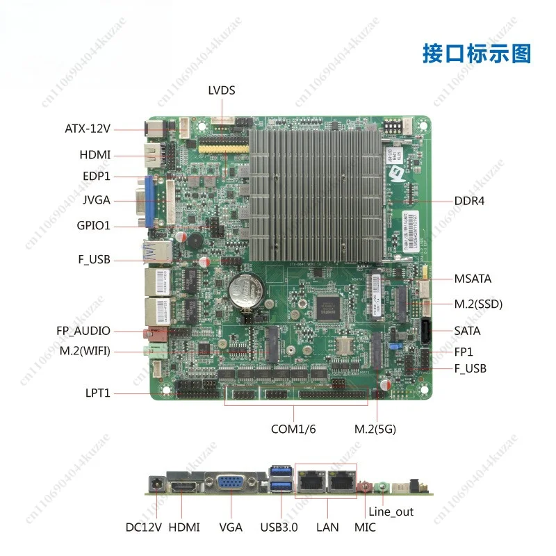 Fanless Mini ITX Industrial Motherboard, Celeron J6412 Quad Core, Dual LAN 6 Serial Ports, 5G Compatible for All-in-One Device