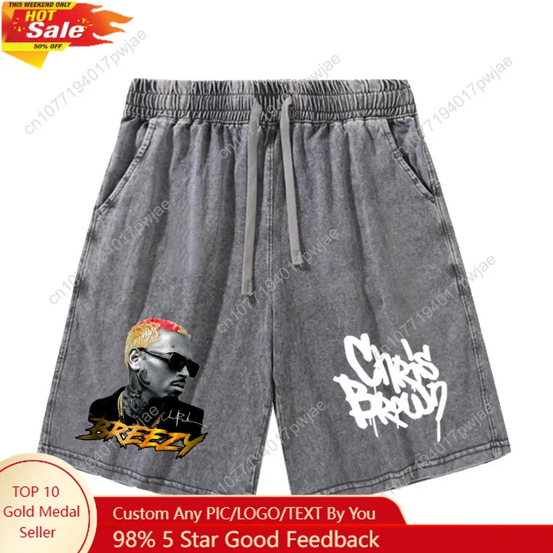 

Chris Brown Hip Hop Rapper Shorts Man Woman Teenager Retro Short Pants Vintage Cotton Elastic Soft Beach Shorts Customized Pants