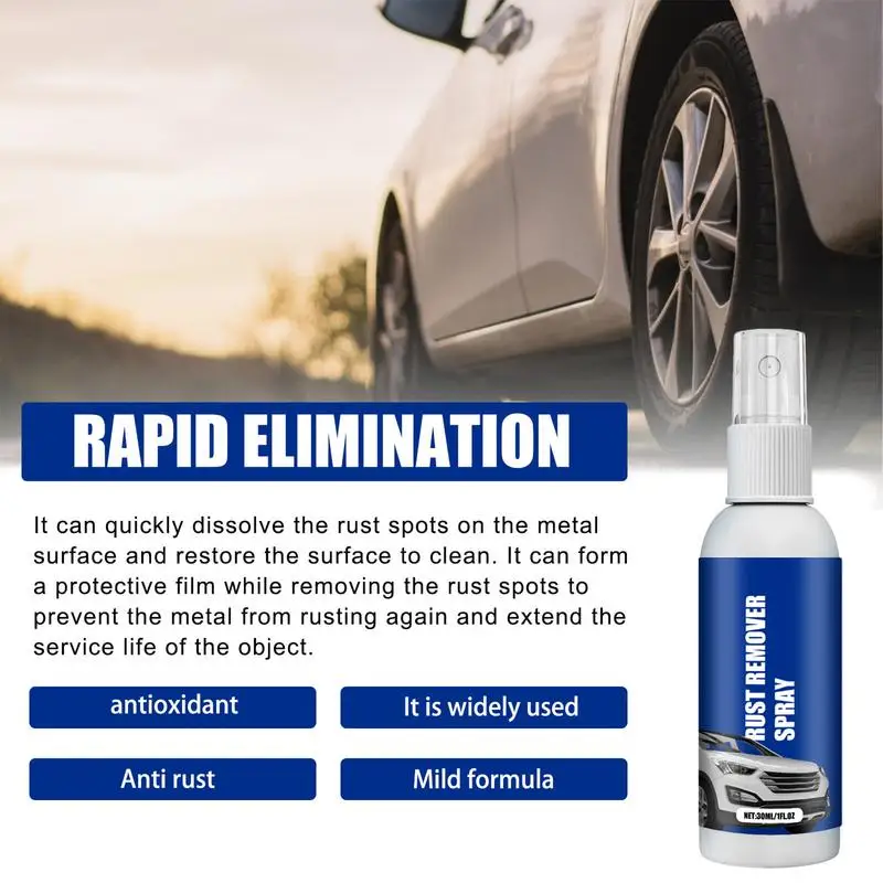 Rust Removal Spray para pintura do carro, inibidor de ferrugem, remova partículas de ferro, motocicleta, rv, barco, 30ml