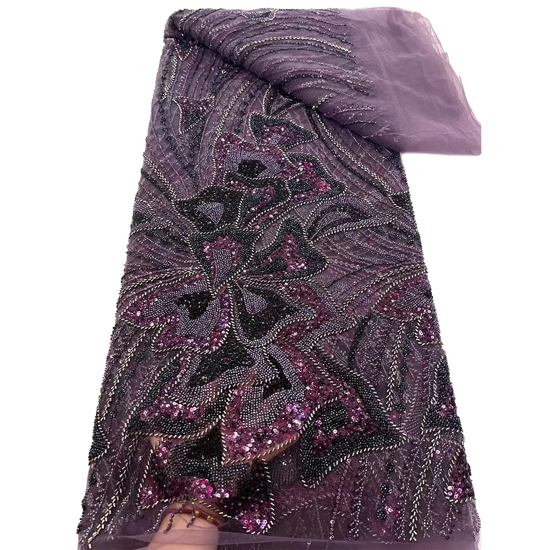 

Luxury 2025 Sequins Embroidery Lace Fabric Women African Tulle Lace Fabrics For Wedding Party Dress Latest Beaded Lace Material