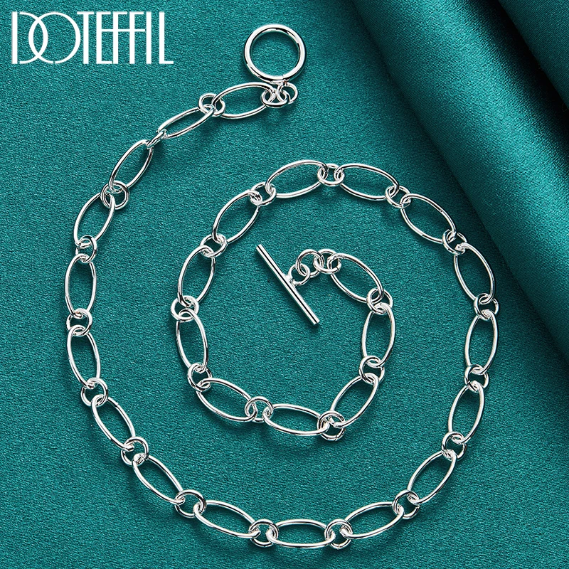 DOTEFFIL 2pcs 925 Sterling Silver Simple Chain Necklace Bracelet For Women Man Wedding Engagement Party Jewelry