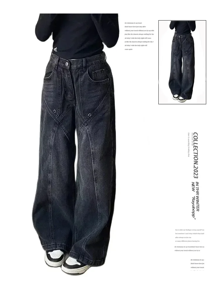 

Women Black Gothic Baggy Jeans Harajuku Aesthetic Emo Denim Trousers Y2k Vintage Japanese 2000s Style Jean Pants Trashy Clothes