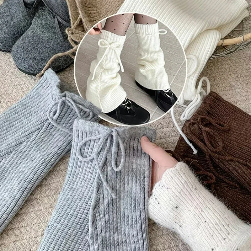 

Personalized Strap Bow Micro Horn Stacked Socks Solid Color Stripe Keep Warm Soft Comfortable Leg Warmers in Autumn and Winter