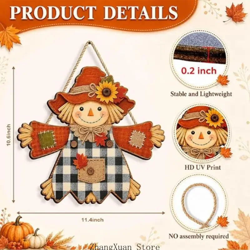 Fall Scarecrow Wooden Door Decoration Pumpkin Sign For Farmhouses Home 3XUFMöbel & Wohnen, Dekoration, Schilder & Tafeln! – Detail 7