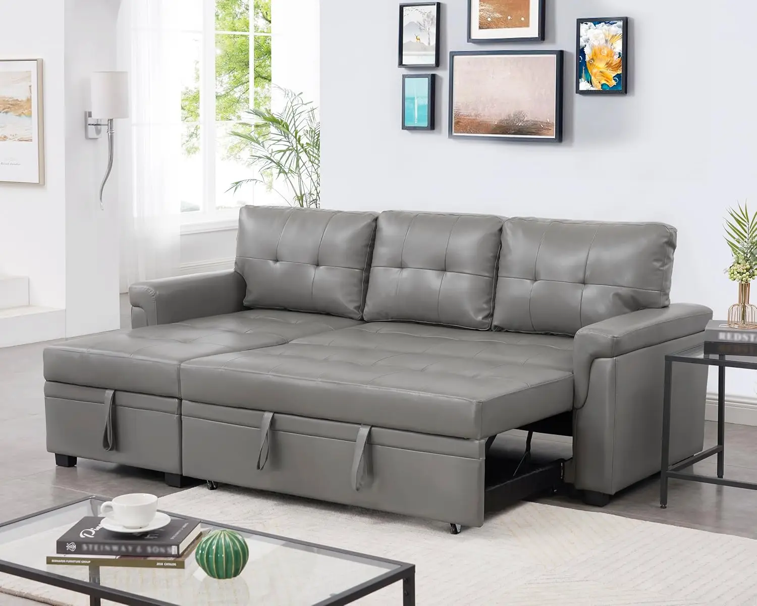 

Sofa Sleeper with Storage Chaise, Pull-Out Couch with Storage, Sectional Sofa Bed, L-Shaped Reversible Sleeper Sofa with Storage