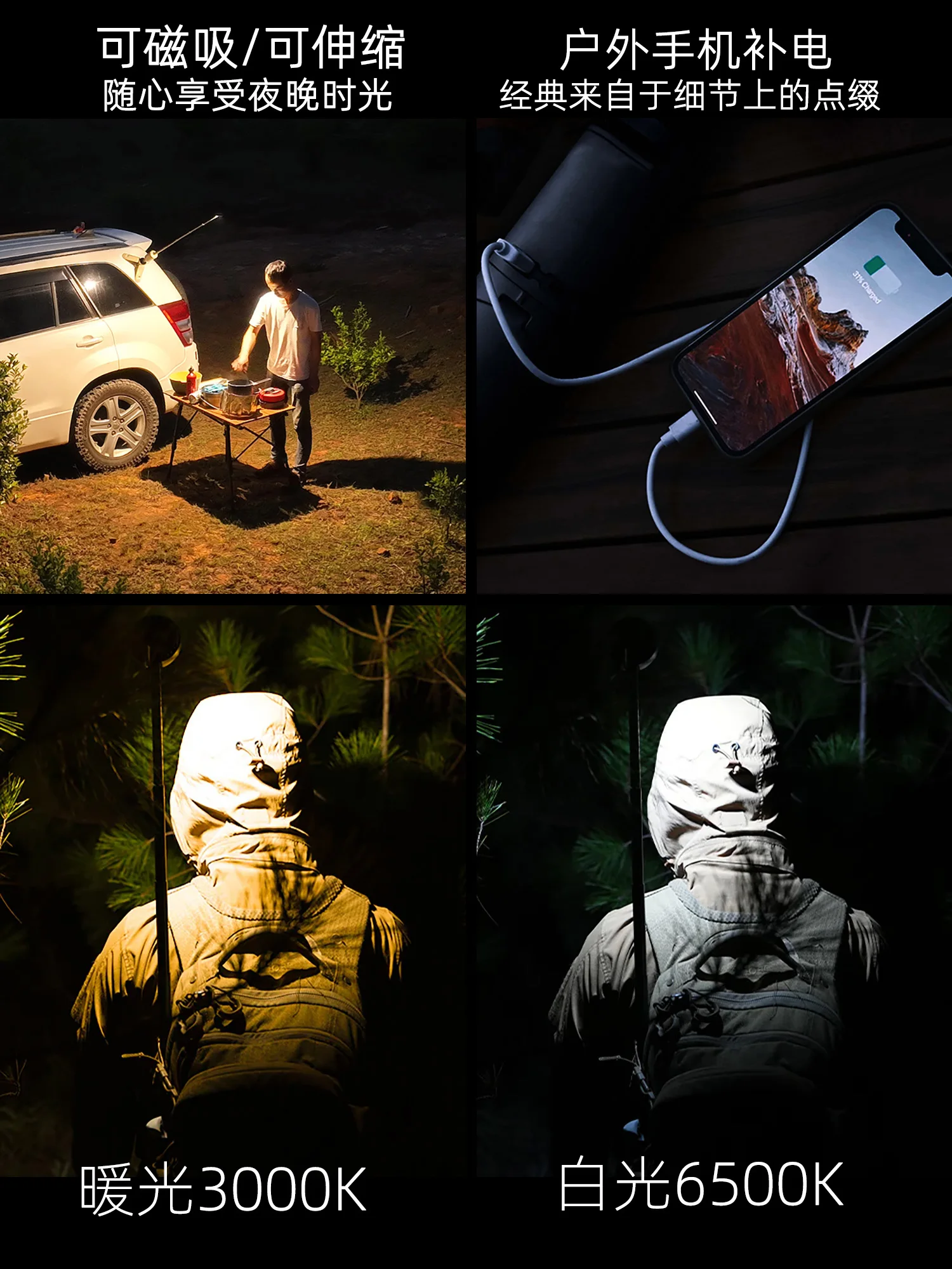 ضوء التخييم في الهواء الطلق، عمر بطارية طويل، سعة كبيرة، المشي لمسافات طويلة، ضوء خيمة قابل للسحب في حالات الطوارئ، مصباح يدوي متعدد الوظائف #4