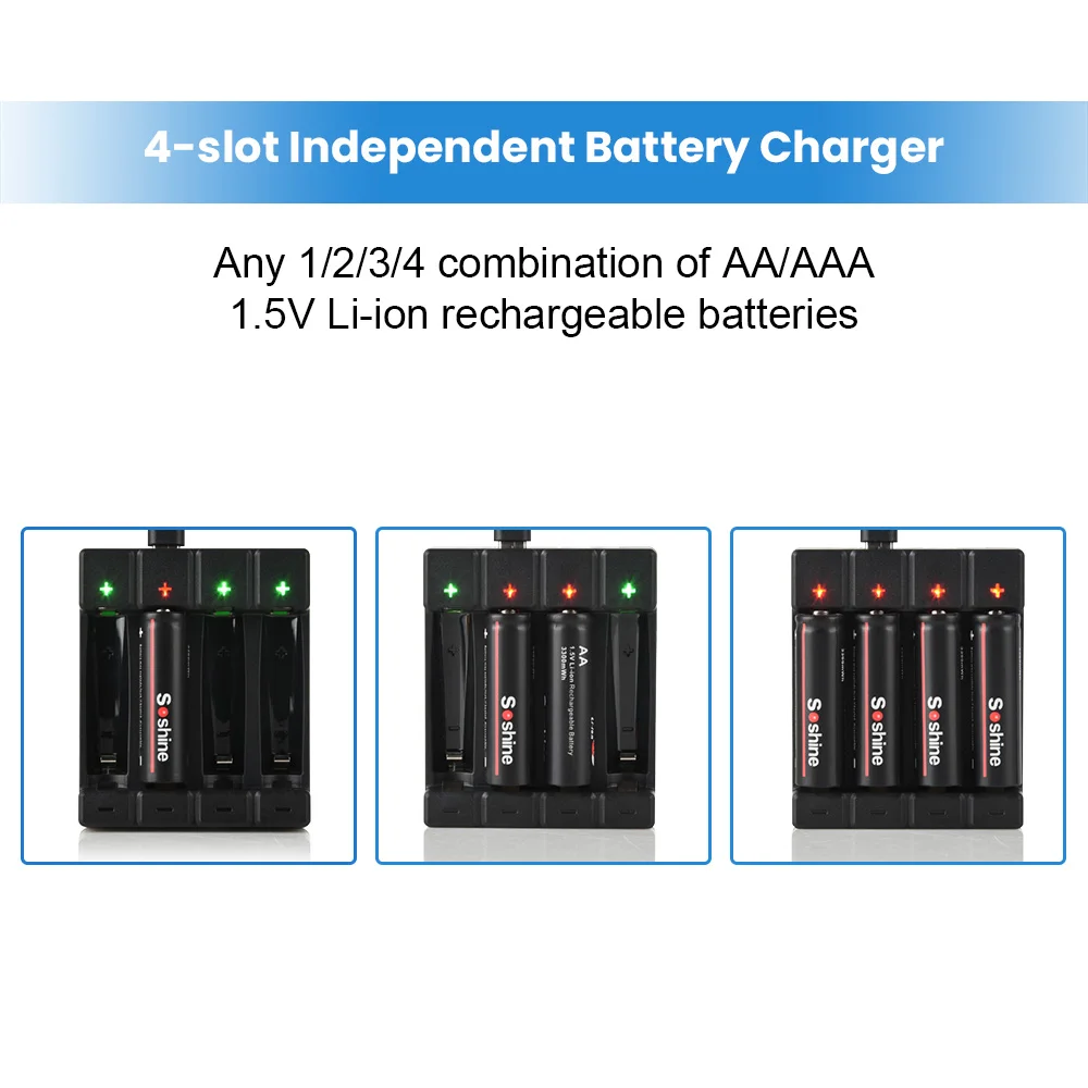 Soshine 1.5v Aa Lithium Li-ion Batterijen AA 1.5V 3300mwh Li-ion Oplaadbare Batterij voor Klokken Rookmelder met Aa Charger