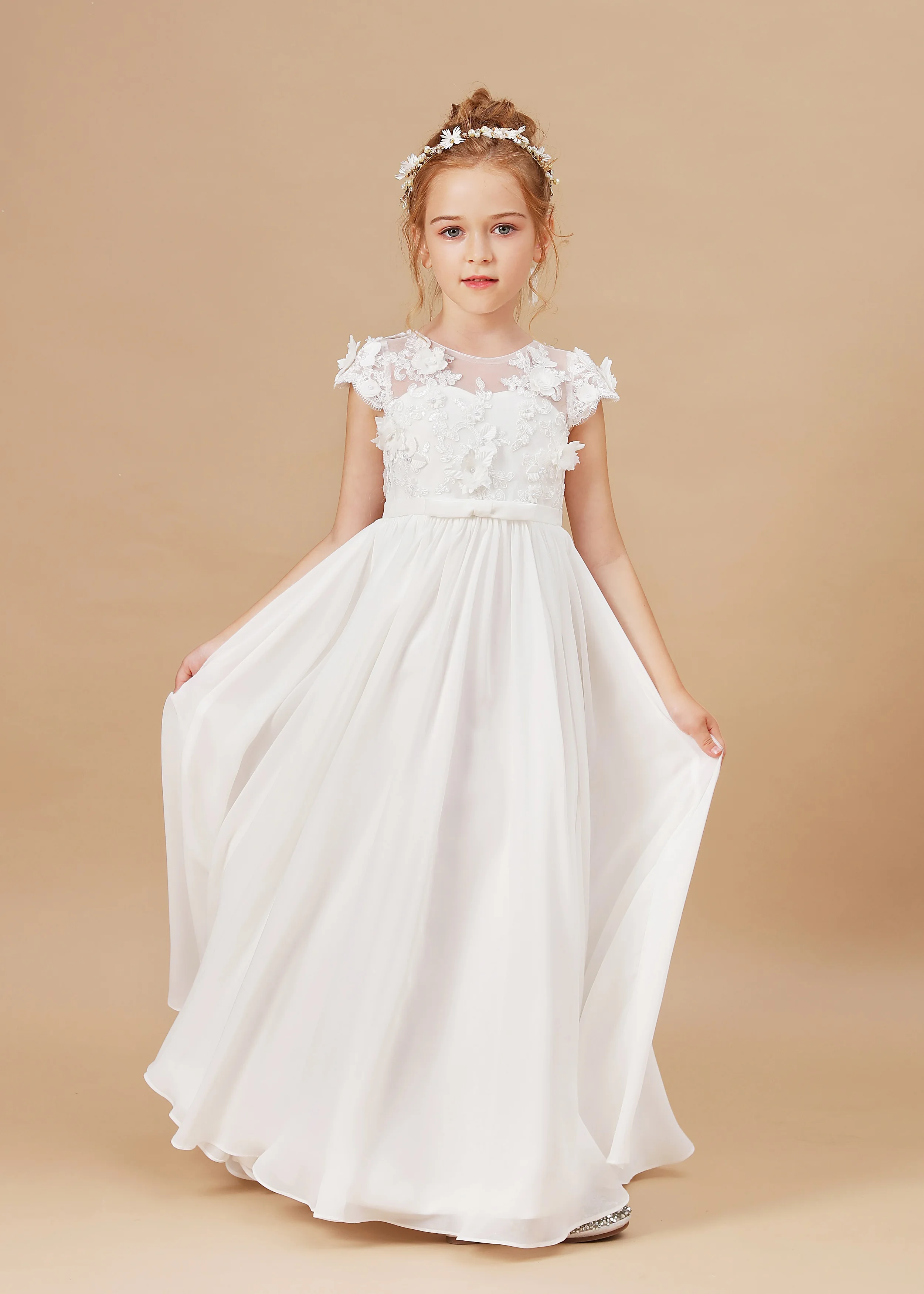 فستان على شكل حرف A لوصيفة العروس للأطفال ، ثوب الكرة ، بالتواصل الأول ، المسابقة ، الزفاف ، عيد ميلاد ، حفلة مسائية ، مأدبة ، حفلة موسيقية ، ليلة ، بالتواصل