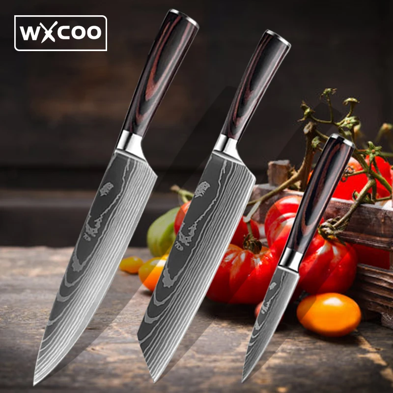 Professional Kitchen Knives Japanese Chef Knife Set High Carbon Stainless Steel Sharp Fruit Slicing Knife Set with Wooden Handle