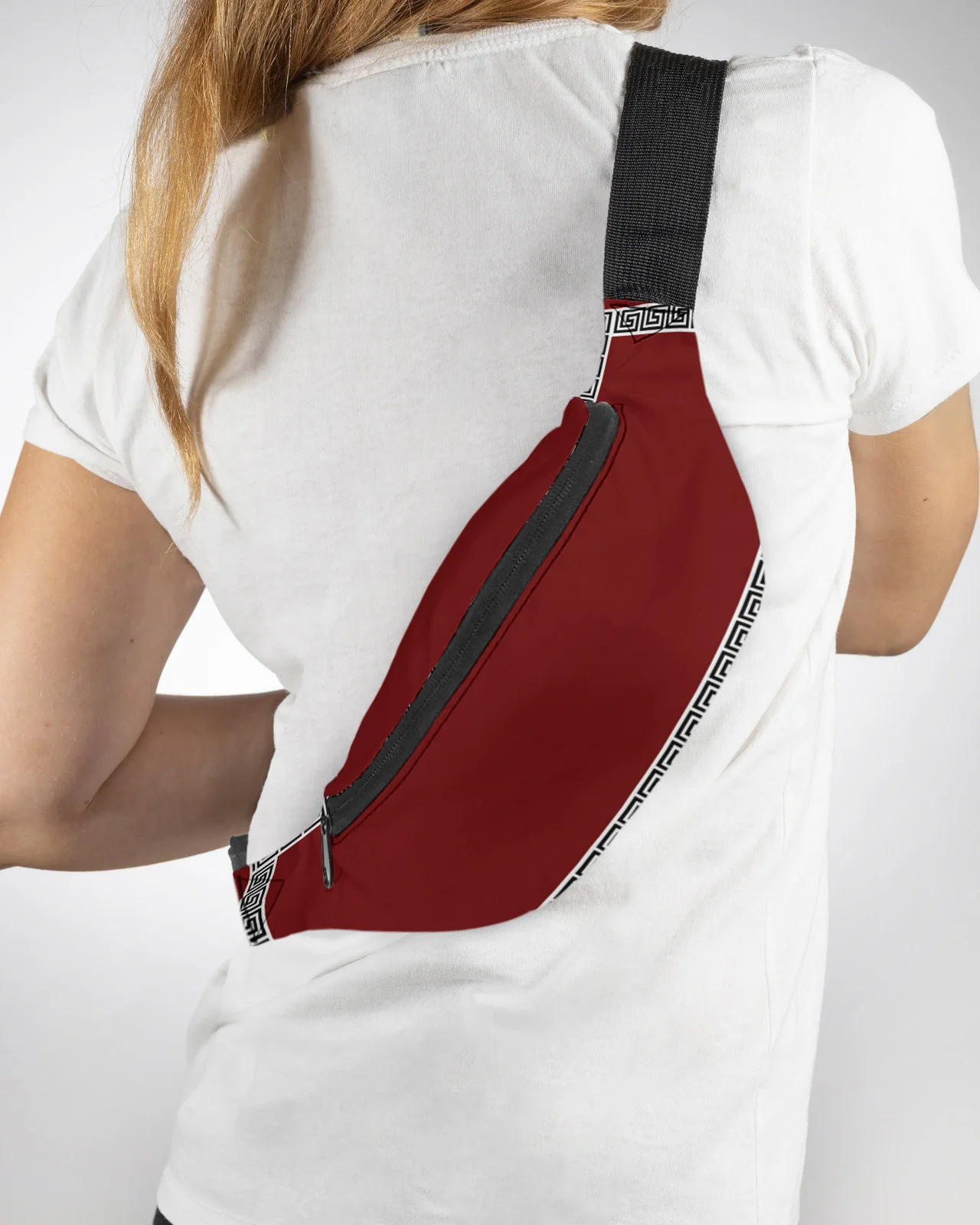 Red Geometric Greek Geometric Men Women Waist Bag Fanny Pack Purse Large Phone Belt Bag Wallet Pouch Waterproof Banana Hip Bags