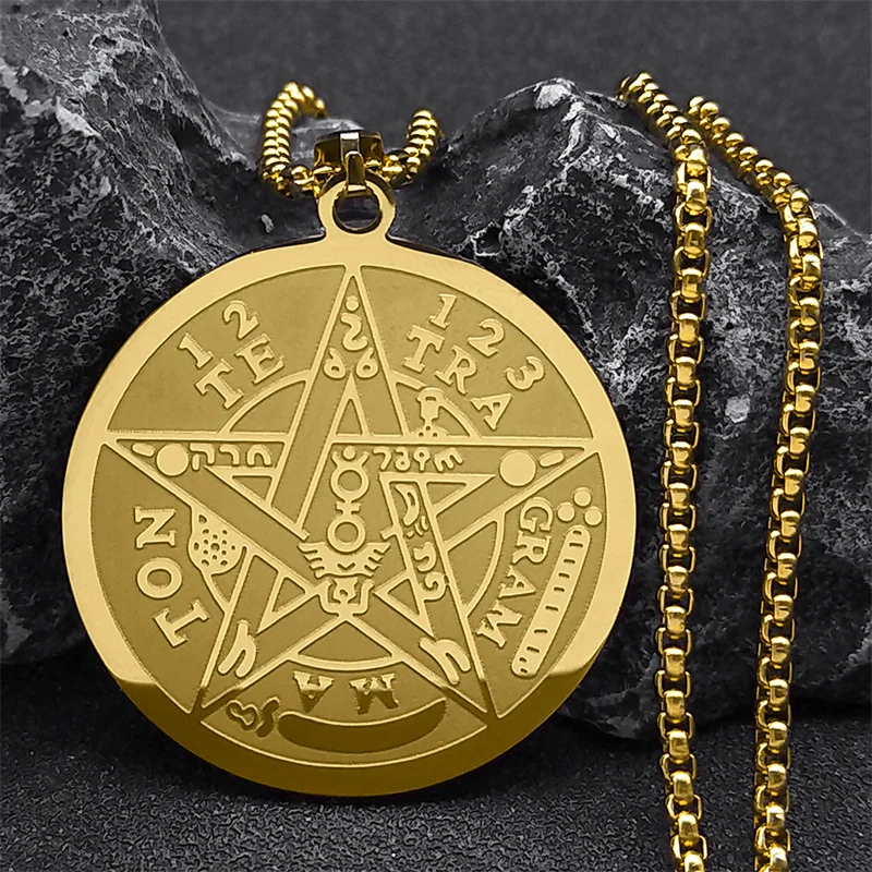 Jewish Tetragrammaton Hebrew Pentagram Stainless Steel Necklaces for Men Gold Color Male Chain Jewelry colar masculino N1163S