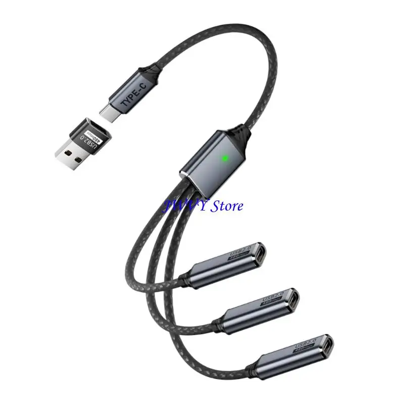 573A Nylon Braided Aluminum USB C OTG Cable Splitter Support 100W Charging and 480Mbps Data Transfer Application
