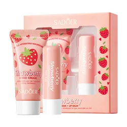 2Pcs/Set Hand Cream Lip Balm Set Avocado Strawberry Peach Plant Moisturizer Whitening Anti Chapping Hand Lotion Lip Skin Care