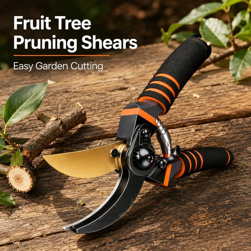 Garden Pruning Shears for Fruit Trees Plants, Sharp Branch Cutter Secateurs with Spring Assist, Safety Lock, Non-Slip Foam Grip