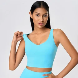 U-Back Longline Sports Bras For Women Padded V-neck Yoga Tank Top With Built-in Bra Workout Gym Crop Tops