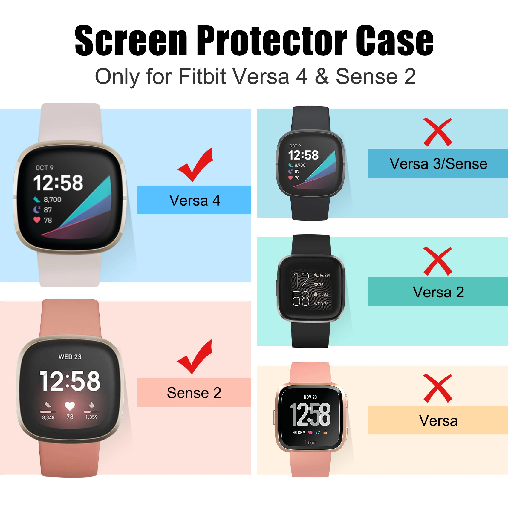 Screen Protector for Fitbit Sense 2 Case Full Soft TPU Plated Bumper Protective Cover Fitbit Versa 4/Sense 2 Case Accessories