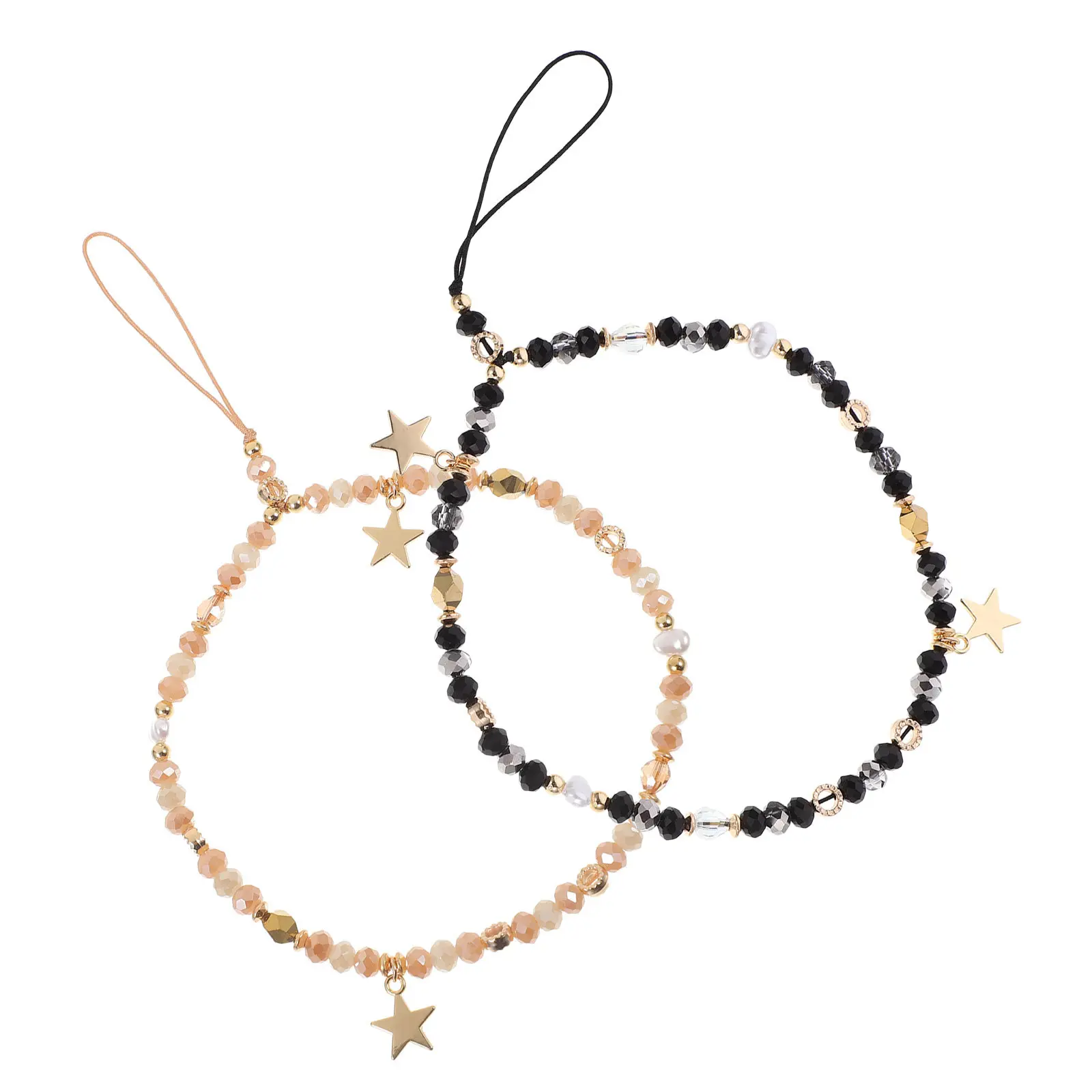 2pcs Phone Lanyard Wrist Strap Beaded Five-Pointed Star Pendant Rhinestone Chain Anti-Slip Cellphone Accessories For Women Girls