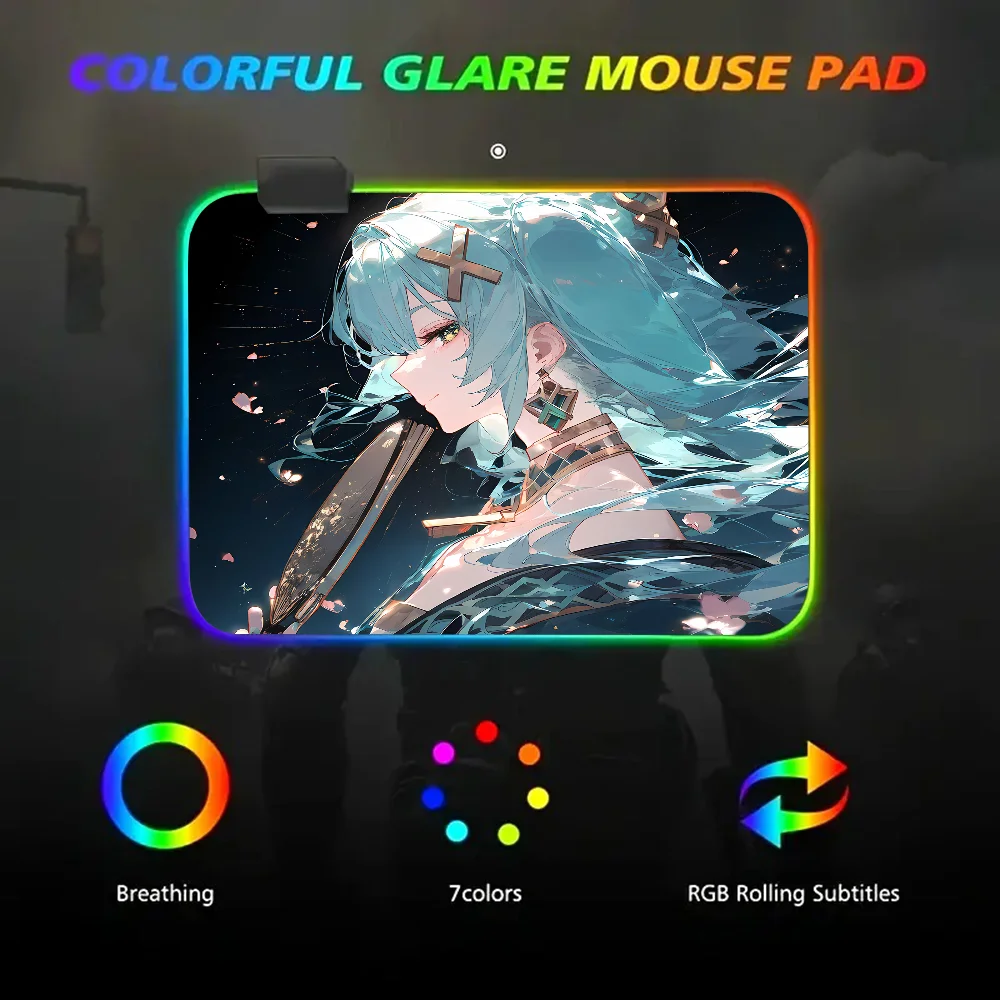 Faruzan Genshin Impact Mousepad RGB Small Size Gaming Mouse Pad With LED Light Desk Mat Super Smooth Non-slip Rubber Bottom