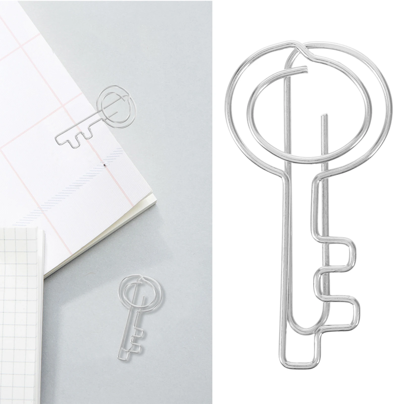

20 pcs Key Shaped Paper Clips Document Binder Office Supplies Decorative Bookmarks Wire Fasteners Metal