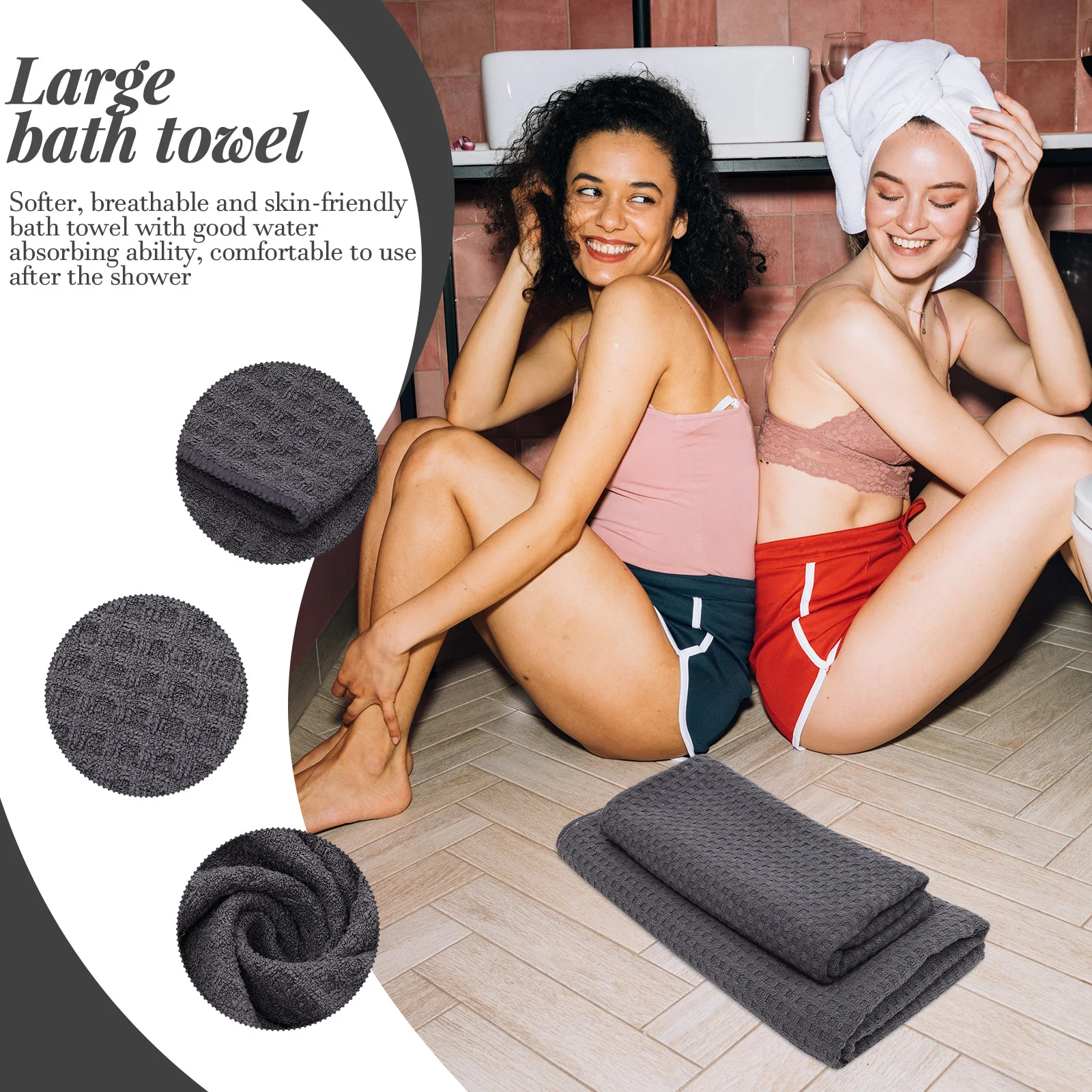 

2Pcs Multi-Use Bath Towels Waffle Weave Quick Dry Bath Towel Thicken Soft Absorbent Lightweight Detach Home Bathroom