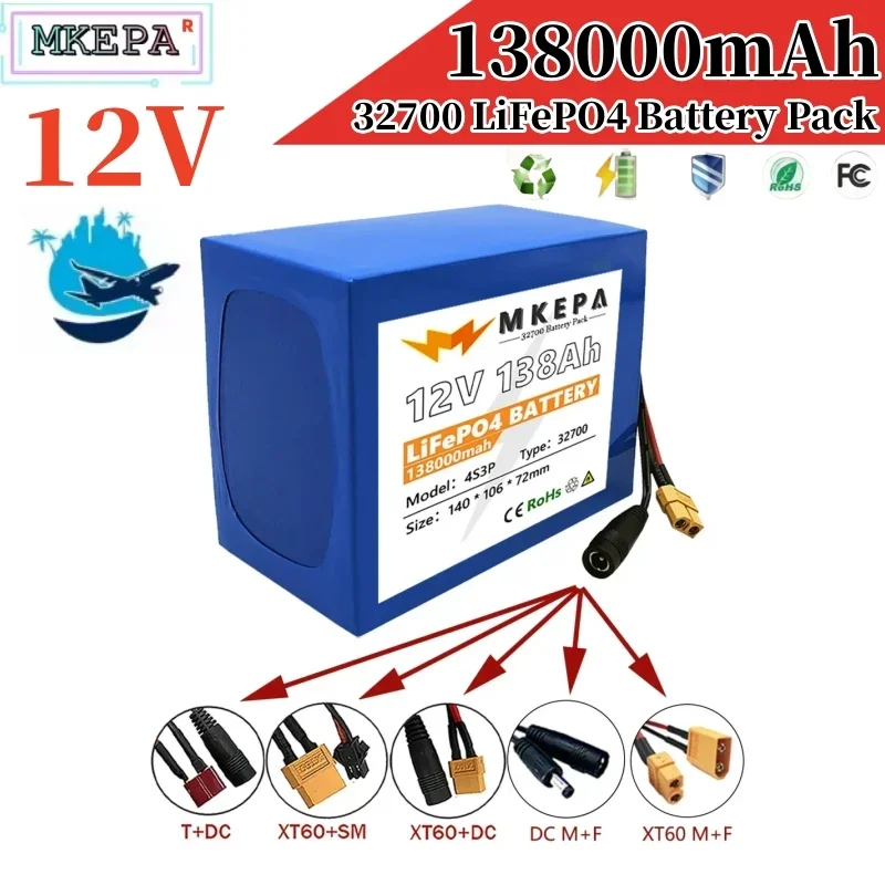 4S3P 12V 32700 138000mAh Lifepo4 battery pack with built-in 40A balanced BMS, suitable for electric boats