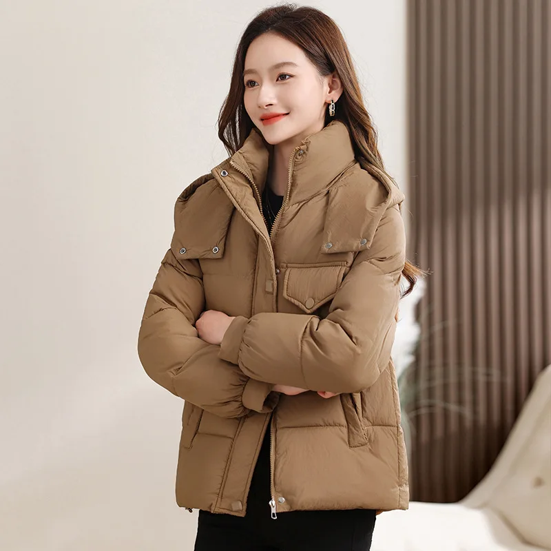 

Women Parkas Jackets Cotton Coat Winter Puffer Hooded Thicken Warm Windproof Outerwear Single Breasted Zipper Office Lady