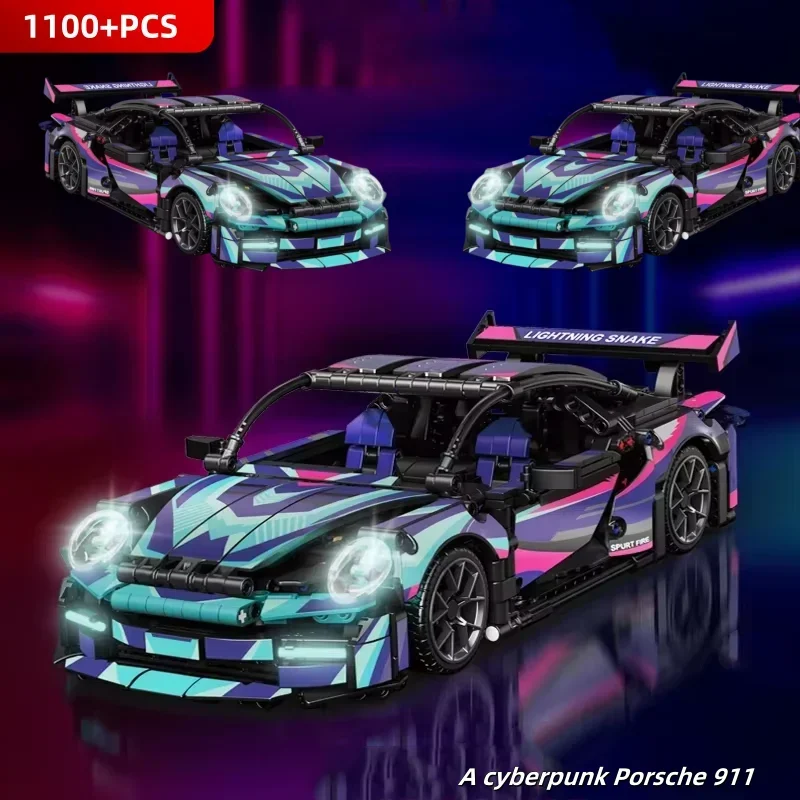 Cyberpunk 911 Sports car  Technology Mechanical Group Electric Remote Control BlockS Model Puzzle Toys Gifts For Children's Day