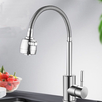 Universal Rotation Single Cold Water Kitchen Faucet 304 Stainless Steel Single Handle Black Color Deck Mounted Sink Water Tap