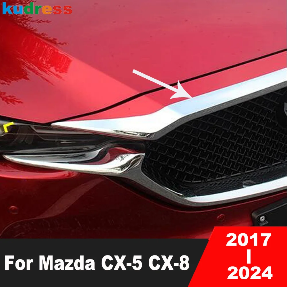 

For Mazda CX5 CX-5 KF CX8 CX-8 2017 2018 2019 2020 2021 2022 2023 2024 Chrome Front Engine Machine Cover Trim Car Accessories