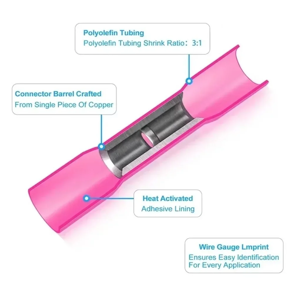 20PCS New AWG 26-10 Heat Shrink Butt Wire Connectors 0.3-6.0mm2 Waterproof Heat Shrink Connectors Insulated Universal Terminals