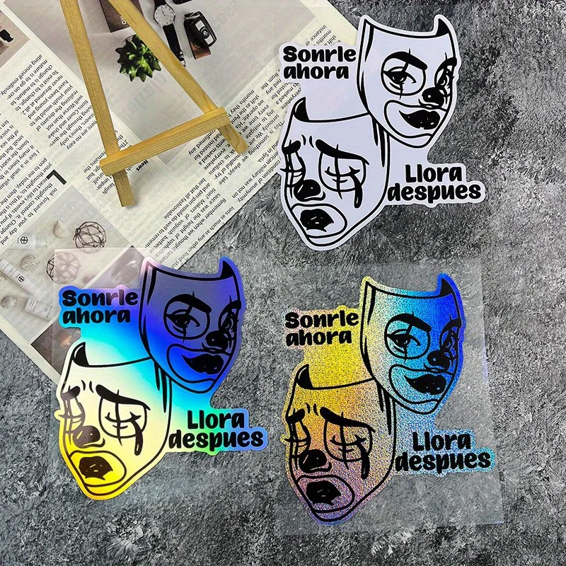 Adesivo de Vinil para Motocicleta com Máscara Espanhola "Sorrir à Frente, Chorar Atrás", Impermeável, Resistente aos Raios UV, Decalque Decorativo par