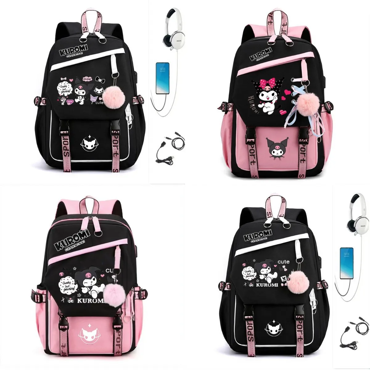 

2024 New Sanrio Hello Kitty Kuromi Co Branded Styles Large Lightweight Student Backpack Cutey Style Breathable Backpack Gifts