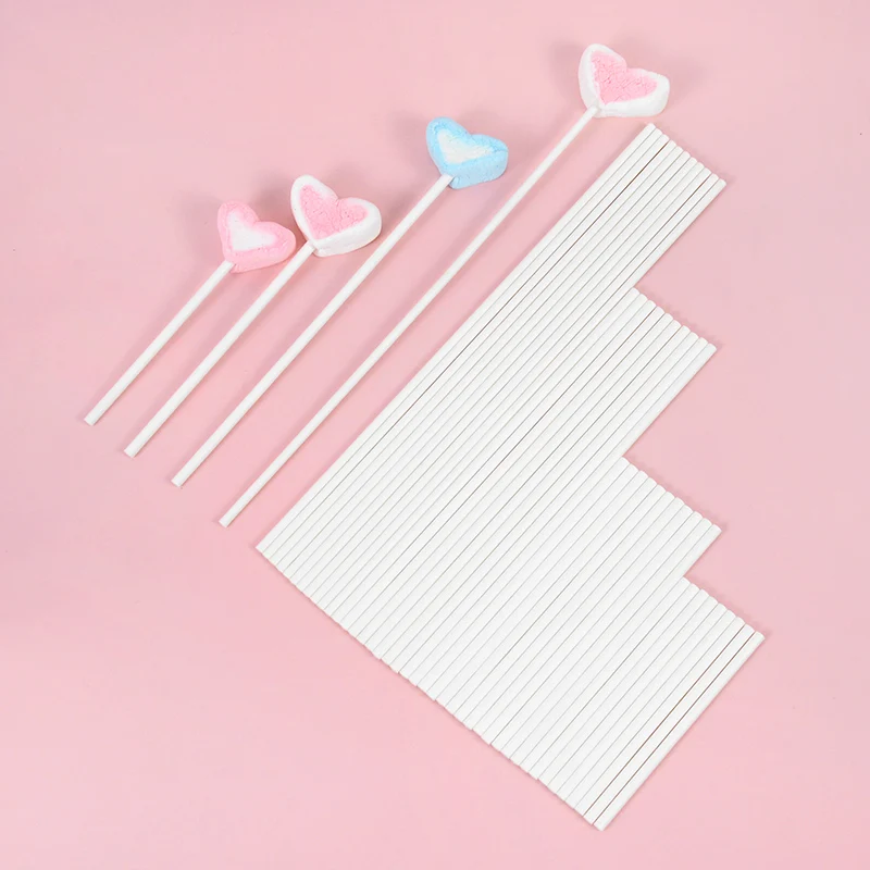 100Pcs 8/10/15/20cm White Solid Core Paper Lollipop Stick Cake Pop Sticks For Chocolate Candy Lollypop DIY Baking Accessories